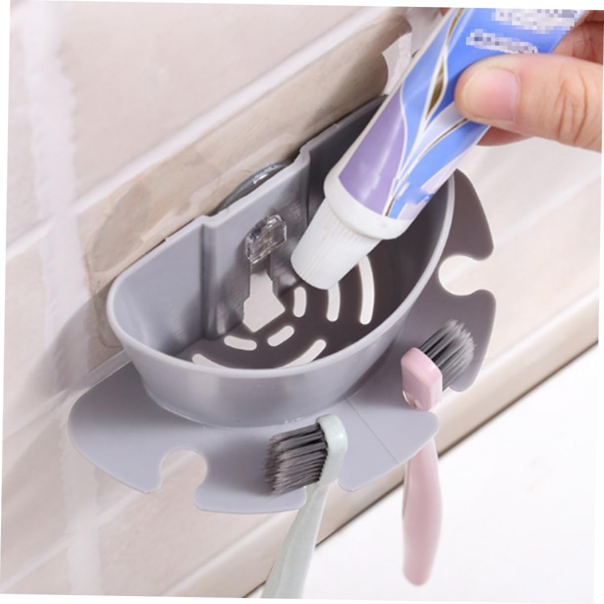 Sosoport Self-Adhesive Suction Cup Toothbrush Holder with Storage