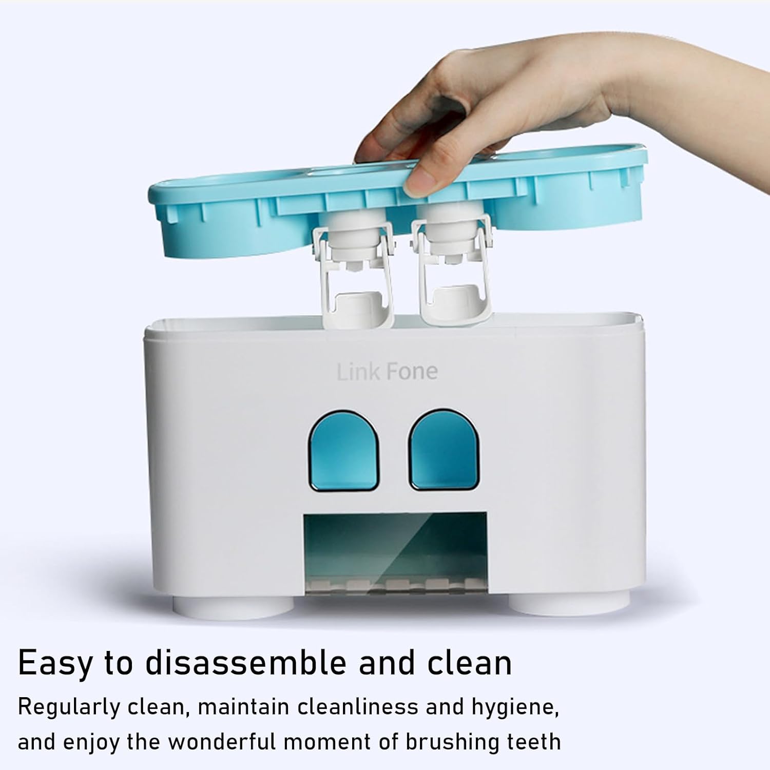 WREWING Multifunctional Toothbrush Holder with 4 Slots and 2 Squeezers Blue