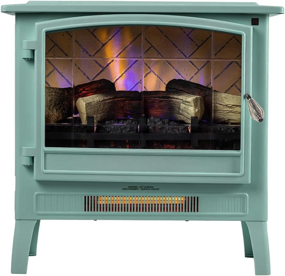 Country Living Infrared Electric Fireplace with Mineral Blue Finish