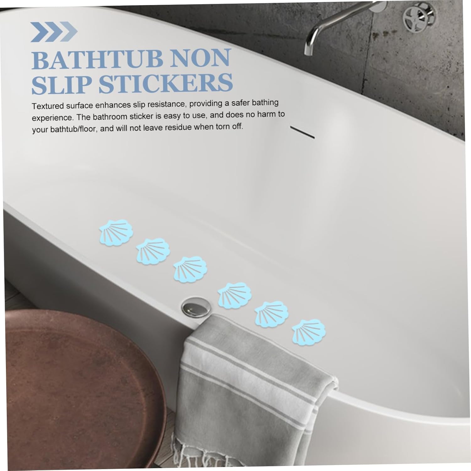12Pcs Blue Shell Shape Non-Slip Bath Stickers for Kids Safety