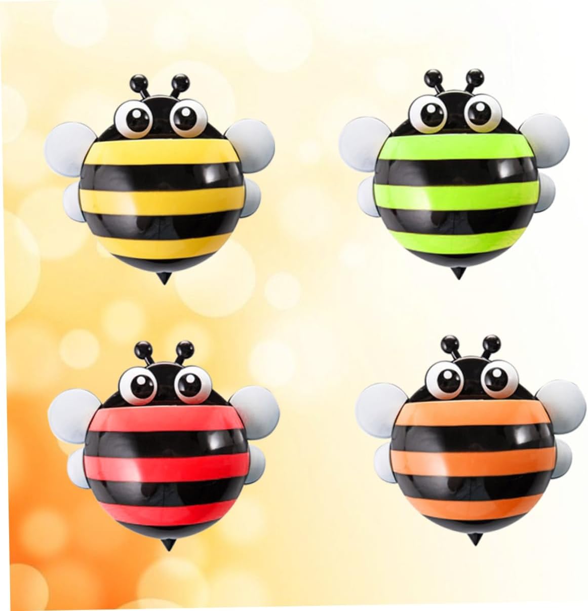 HAKIDZEL 4pcs Cartoon Bee Suction Cup Toothbrush Holder