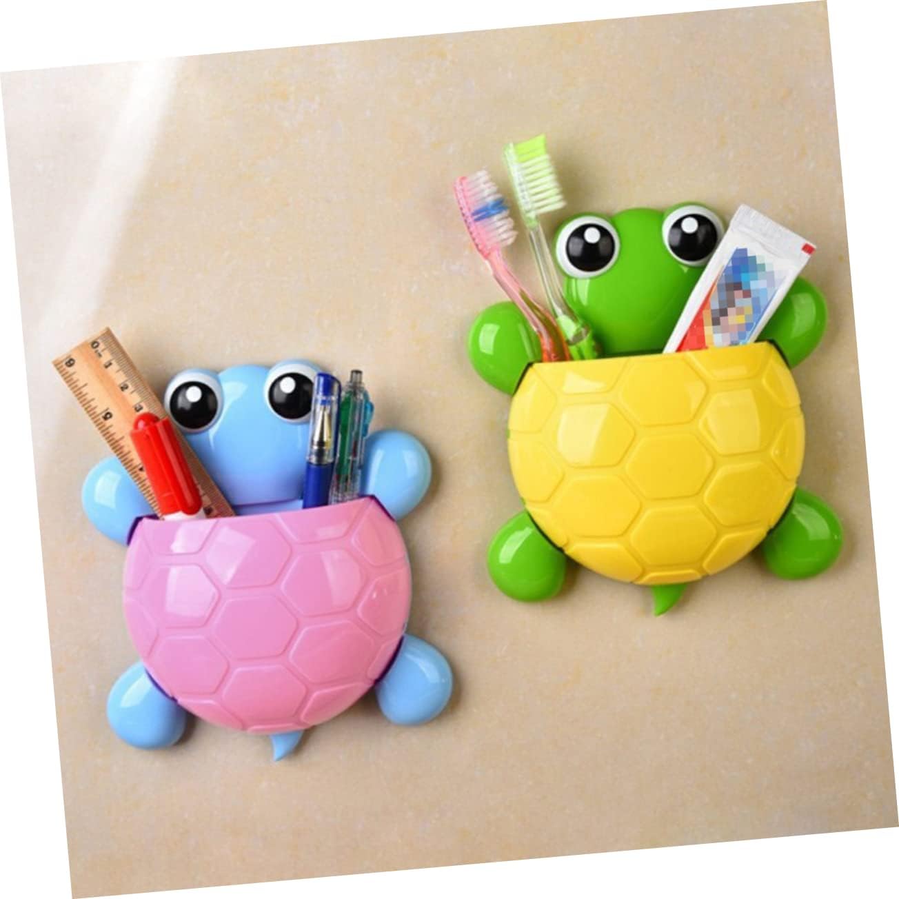PRETYZOOM Cute Turtle Suction Cup Toothbrush Holder Set of 4