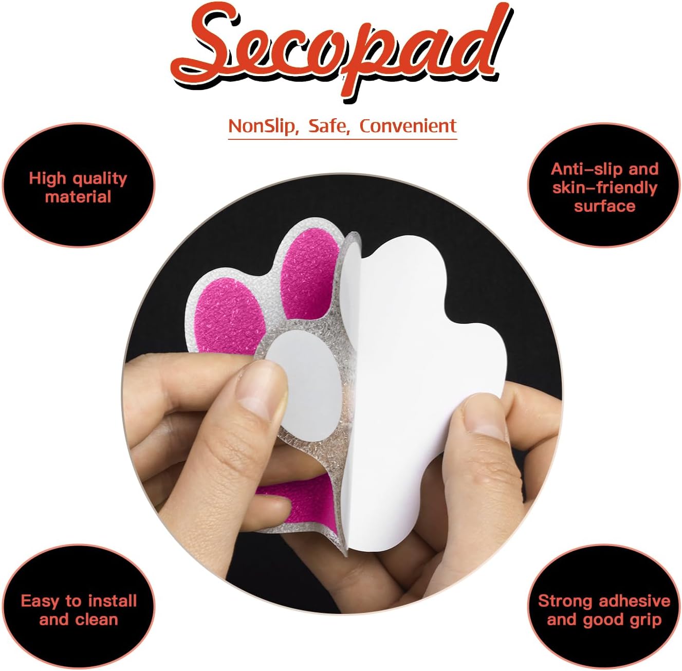 Secopad Non Slip Bathtub Stickers 24pcs Bear Paw Decals