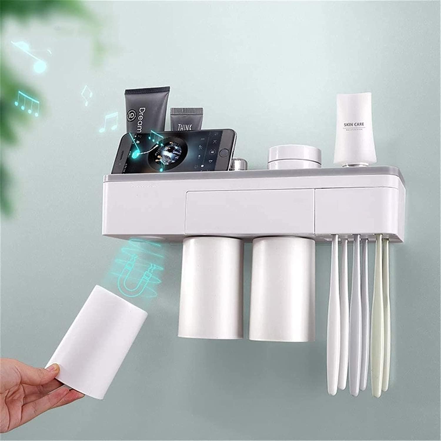 KAABETO Portable Toothbrush Holder with 2 Cups and Drawer