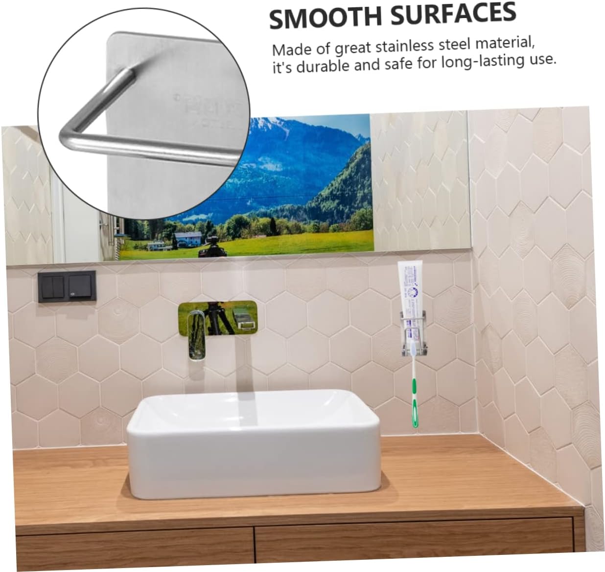 Stainless Steel Wall Toothbrush Holder with Adhesive