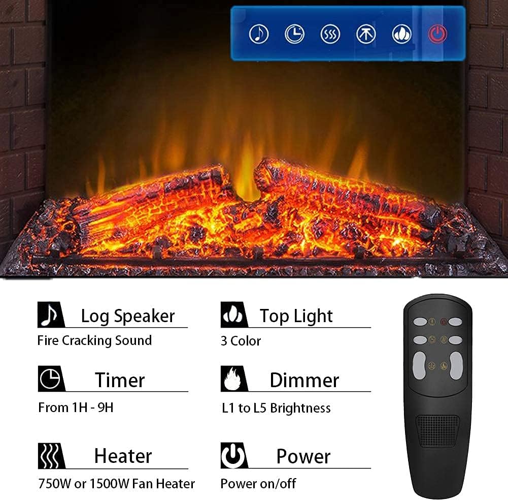 Masarflame 33 Electric Fireplace Insert with Sound Remote Control Timer 7501500W Black