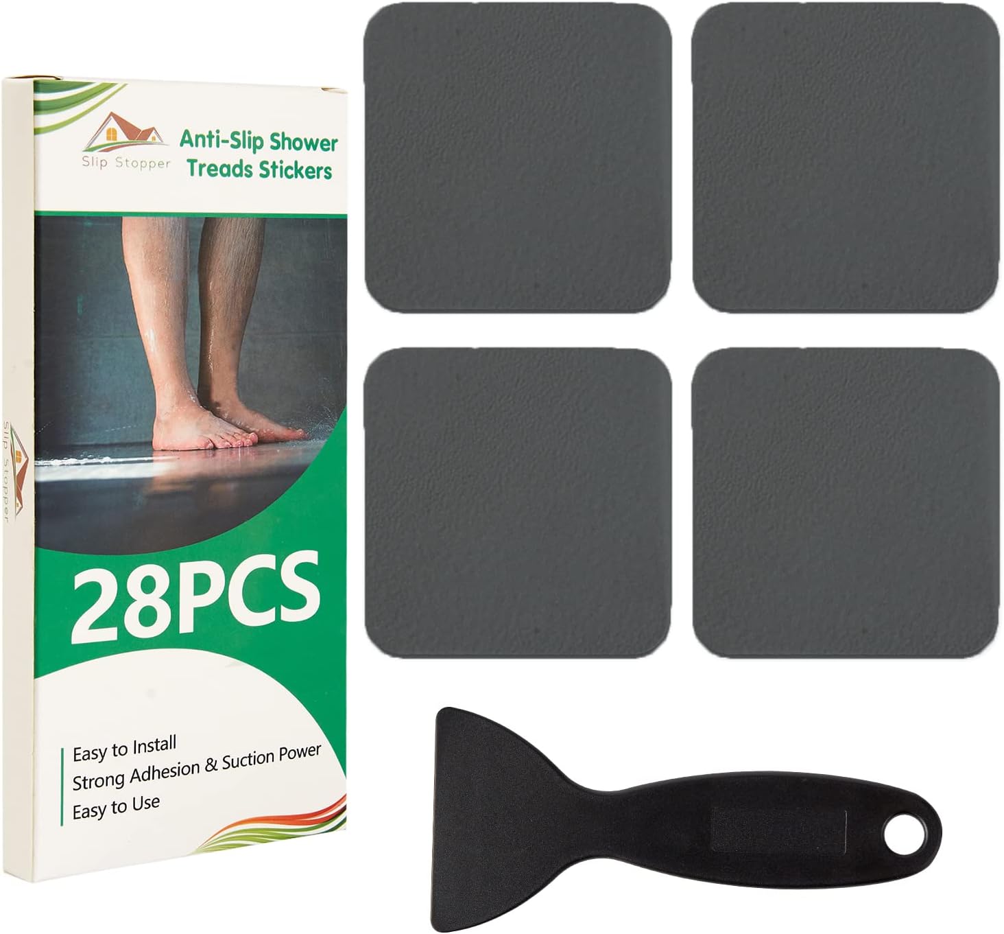 SlipStopper Non-Slip Bathtub Stickers 28PCS Grey