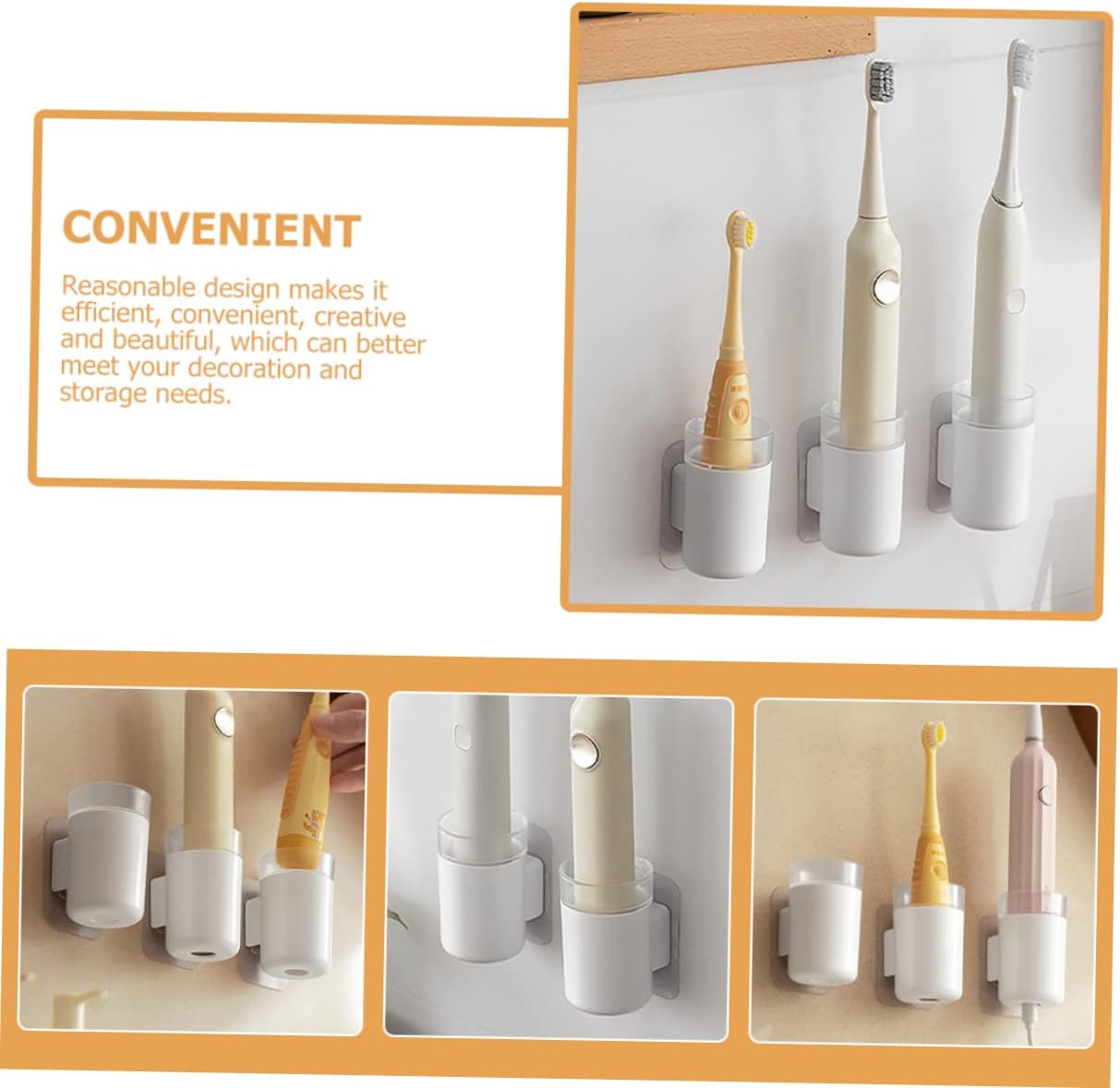 Ciieeo 3Pcs Wall-Mounted Toothbrush Holder for Family