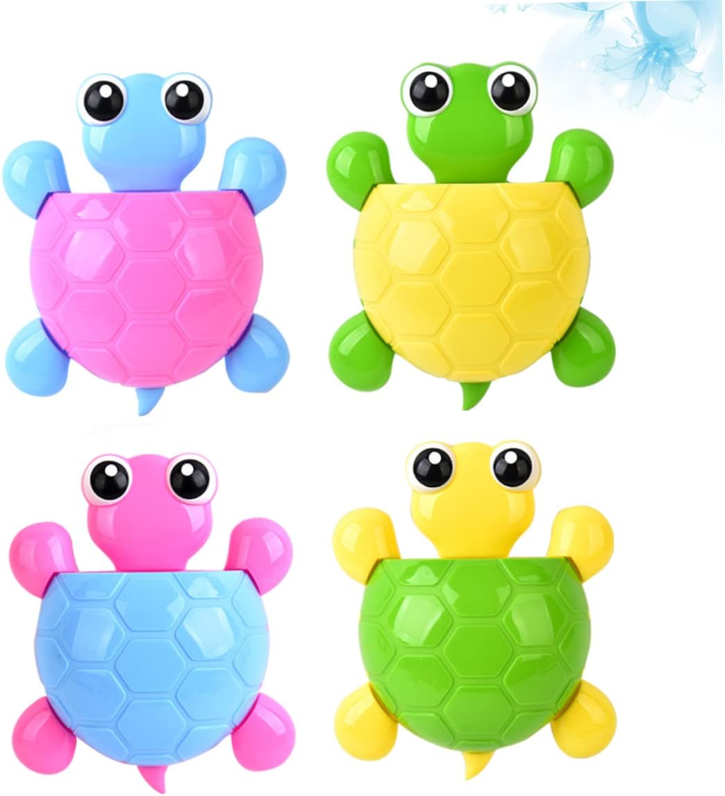 Ciieeo Cute Turtle Wall Mount Suction Cup Toothbrush Holder 4pcs Set