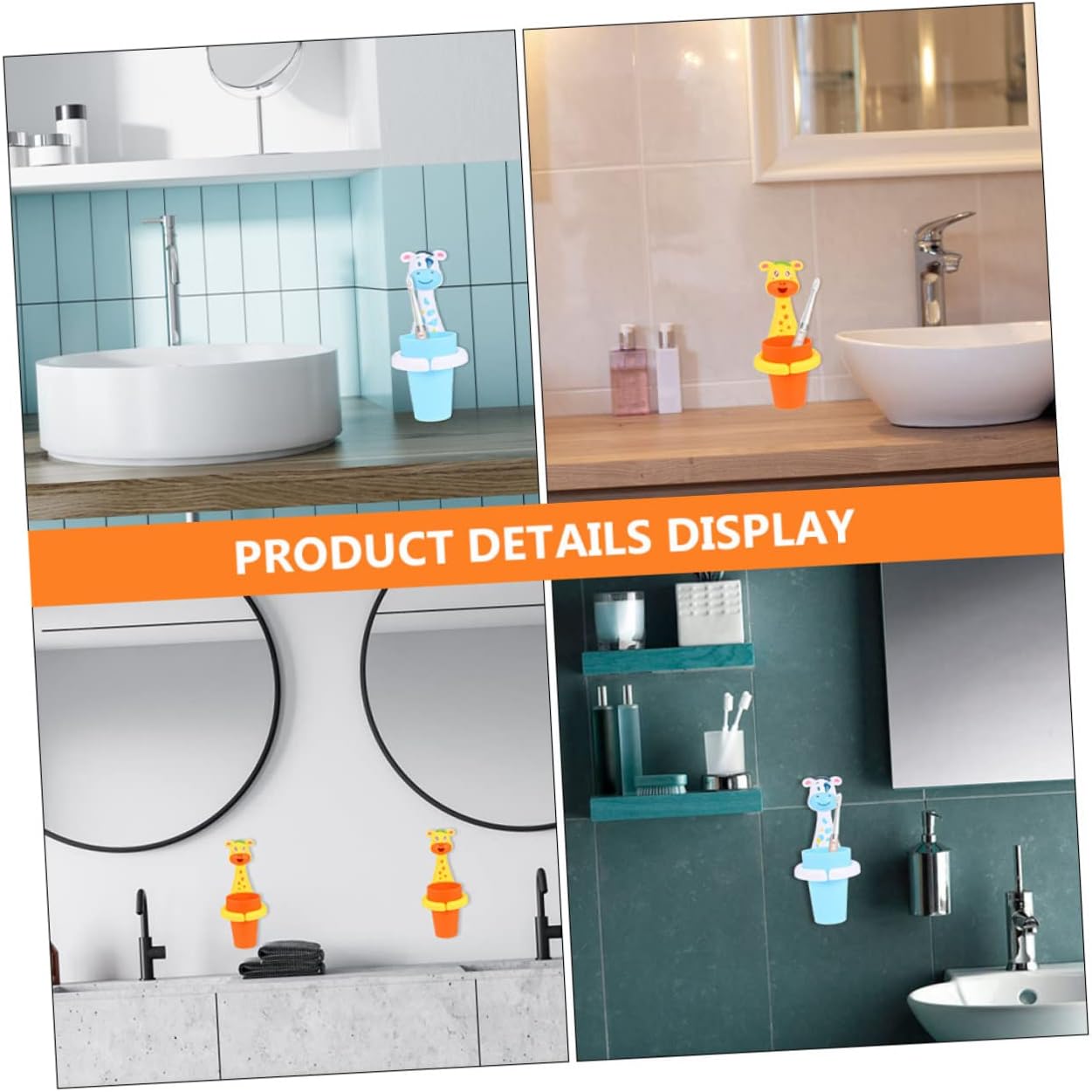 2Sets Cartoon Animal Toothbrush Cup Holder Storage for Bathroom