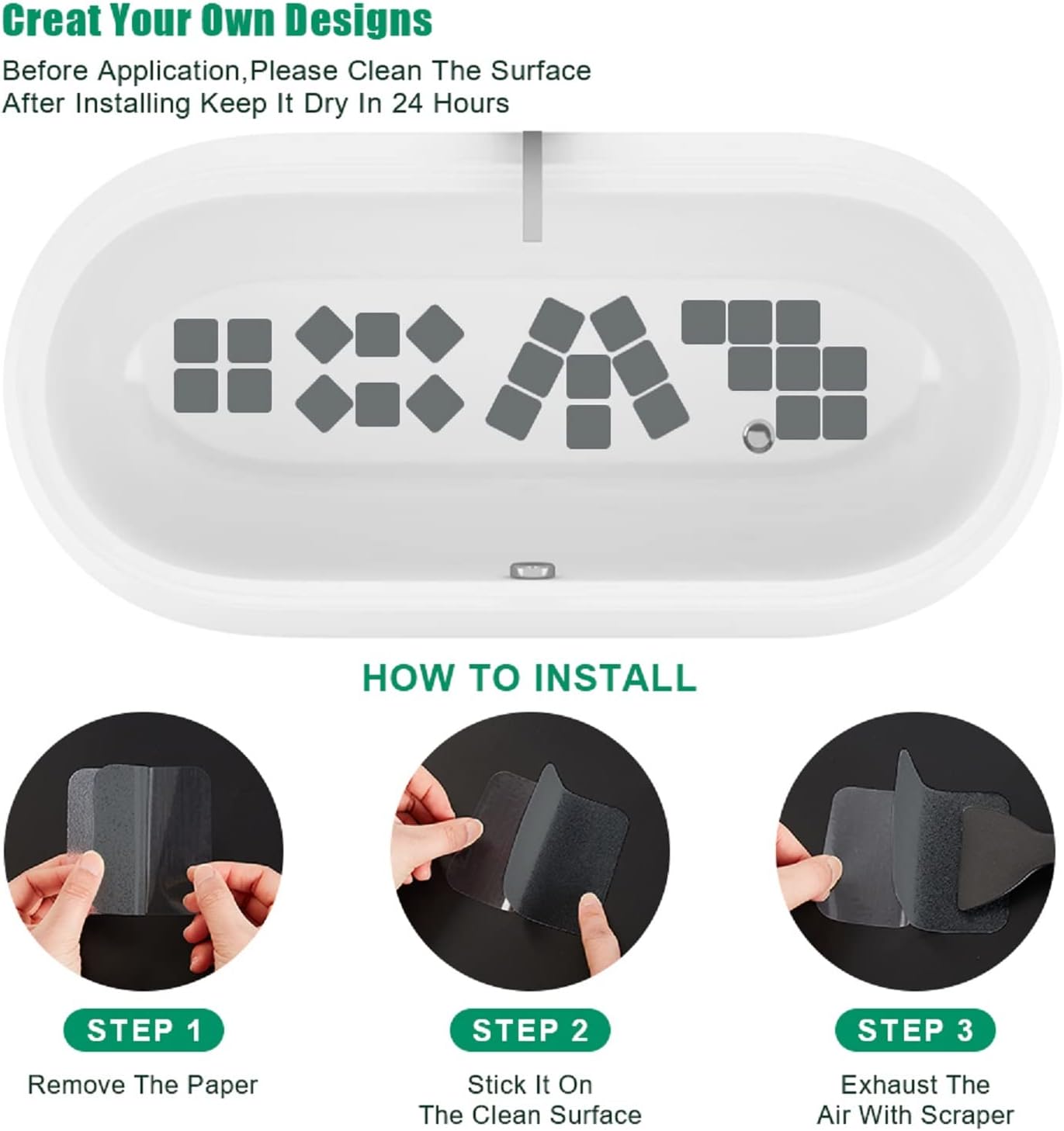 SlipStopper Non-Slip Bathtub Stickers 28PCS Grey