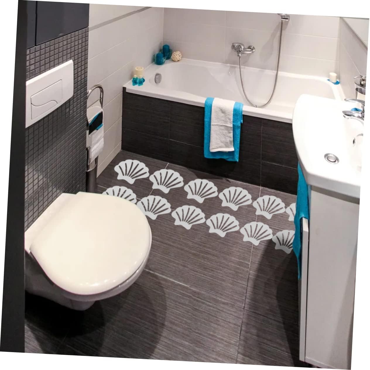 HAKIDZEL 2 Sets Non Slip Bathtub Stickers with Shell Flower Designs