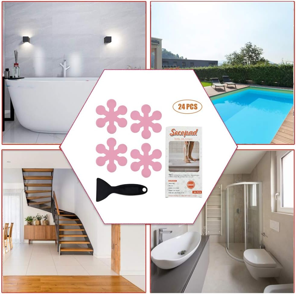 Secopad Non-Slip Bathtub Stickers with Scraper Pink 1