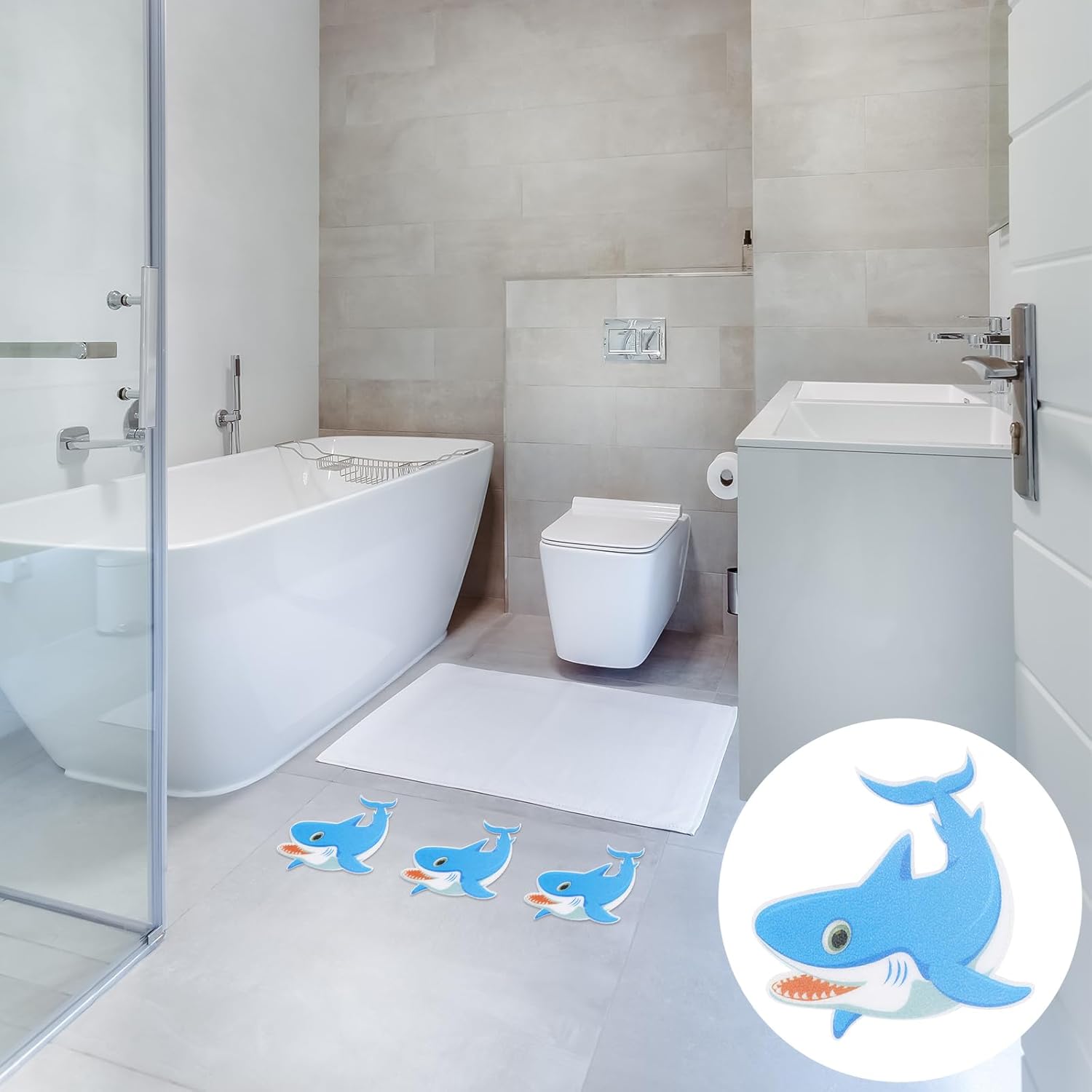Cabilock Non-Slip Bathtub Stickers with Blue Shark Design