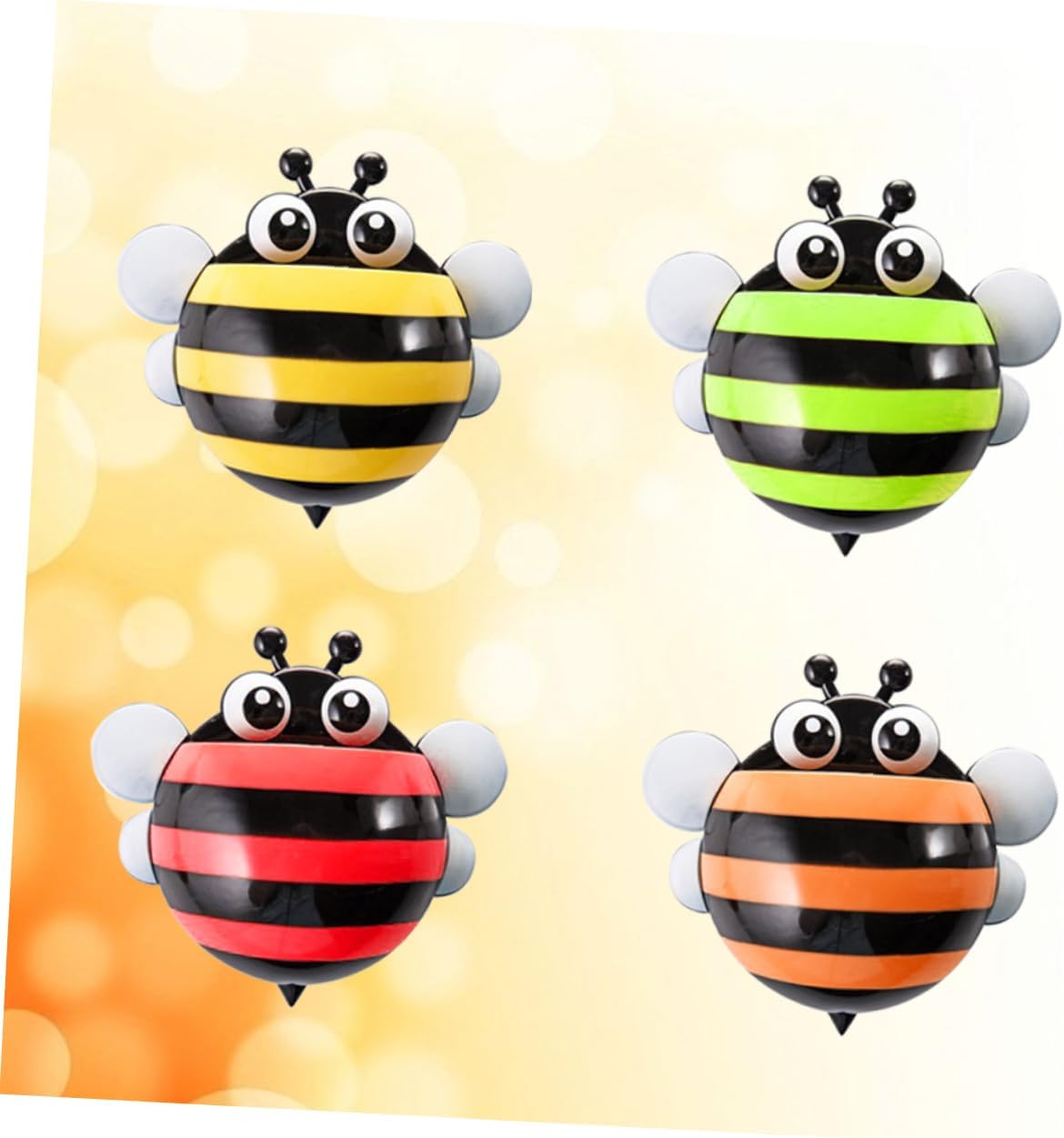 Ciieeo 4pcs Cartoon Bee Wall Mount Toothbrush Holder