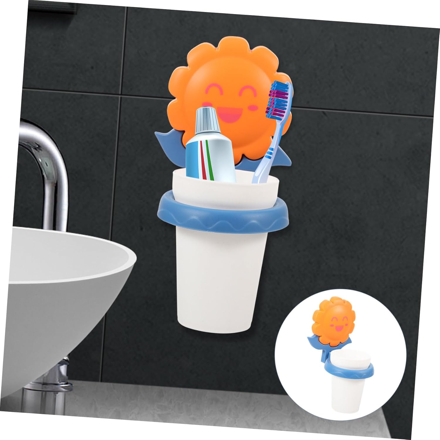FRCOLOR Cartoon Toothbrush Holder with Storage Cup