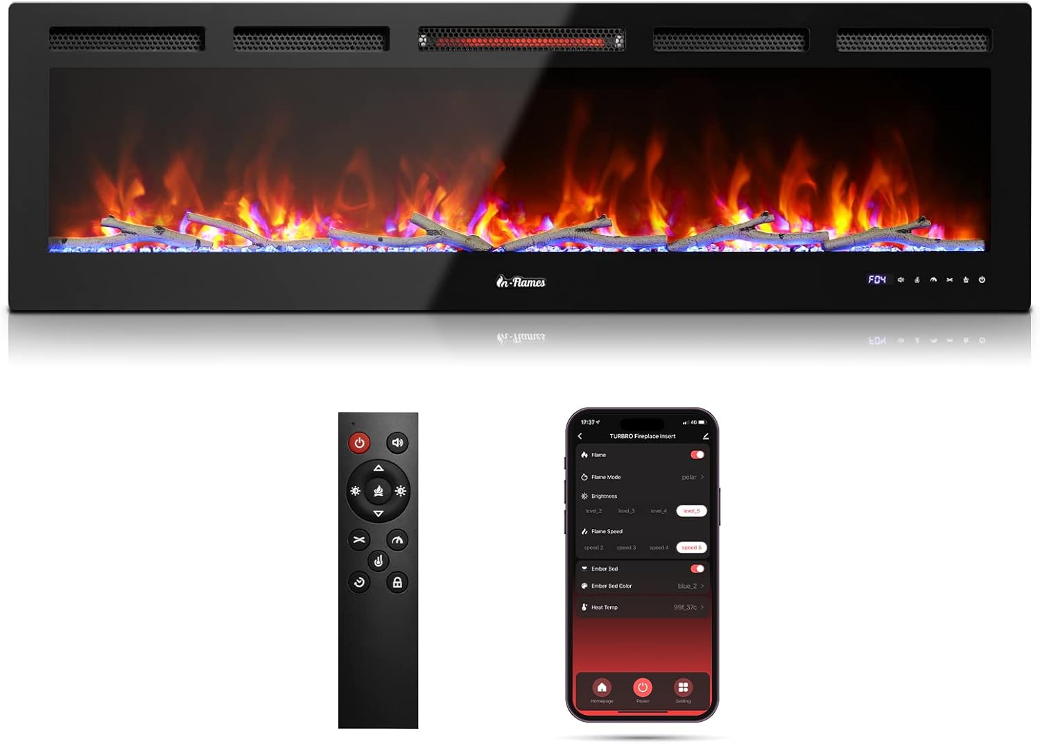 TURBRO 60 Smart WiFi Fireplace with Sound and Flames