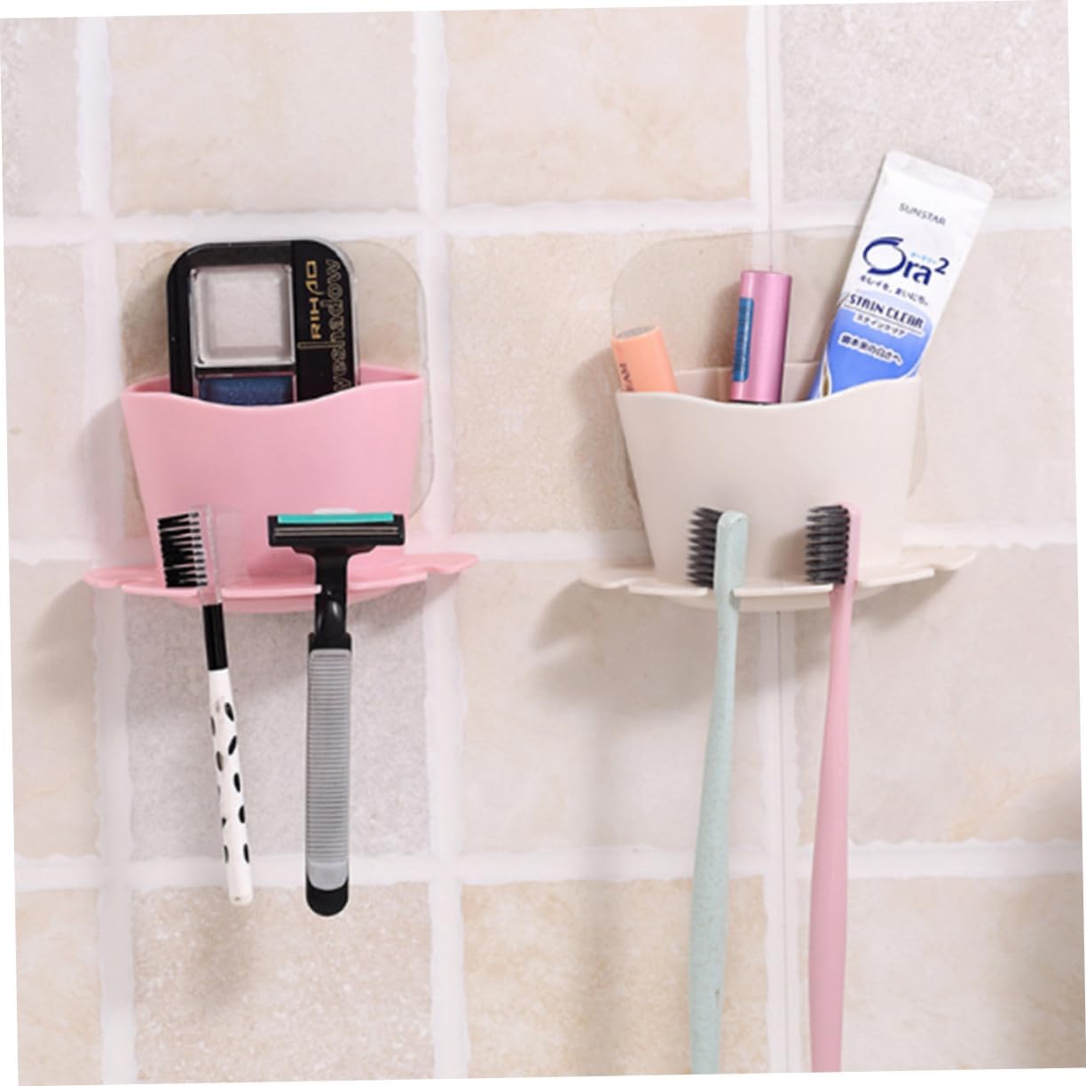 Yardenfun Self Adhesive Suction Cup Toothbrush Holder Wall Mounted Organizer