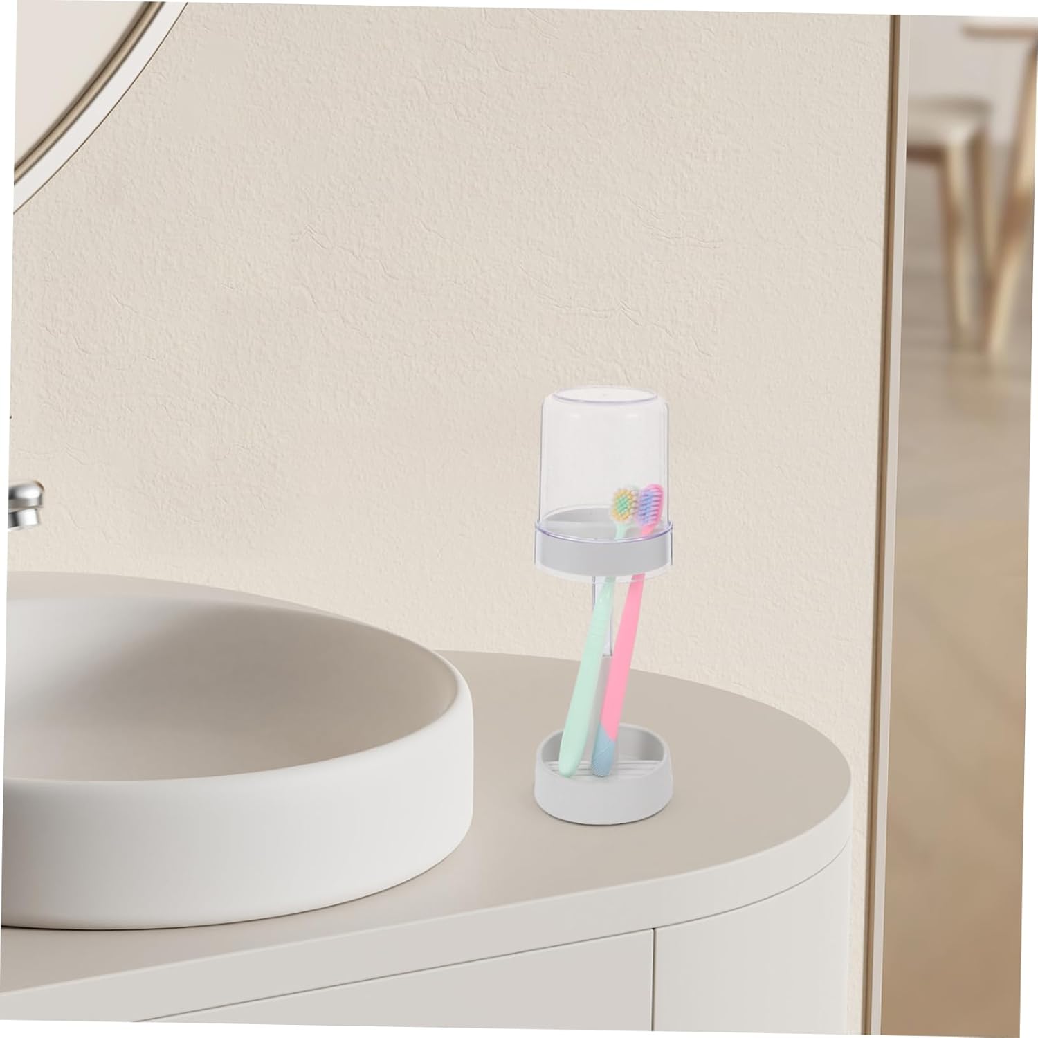 LIFKOME Modern Lamp Toothbrush Holder with Suction Cup