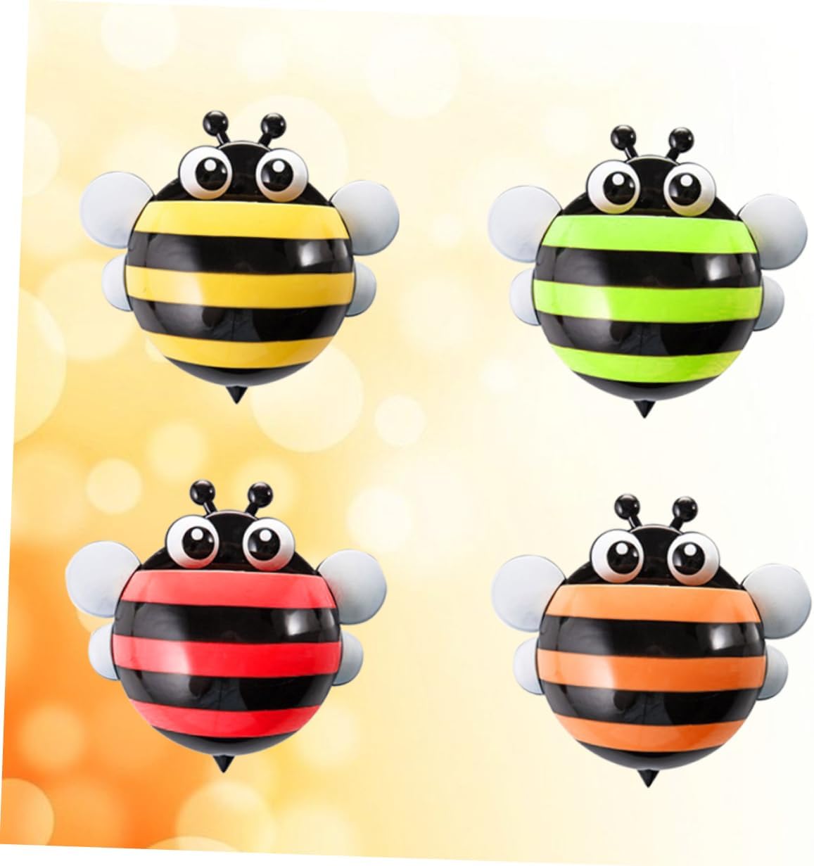 4pcs Cartoon Bee Wall Mount Toothbrush Holder with Suction Cup