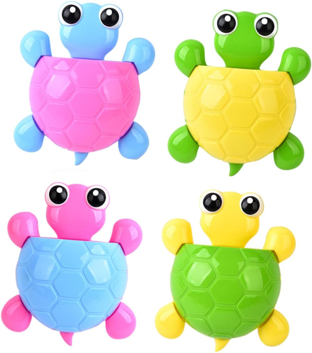 PRETYZOOM Cute Turtle Suction Cup Toothbrush Holder Set of 4