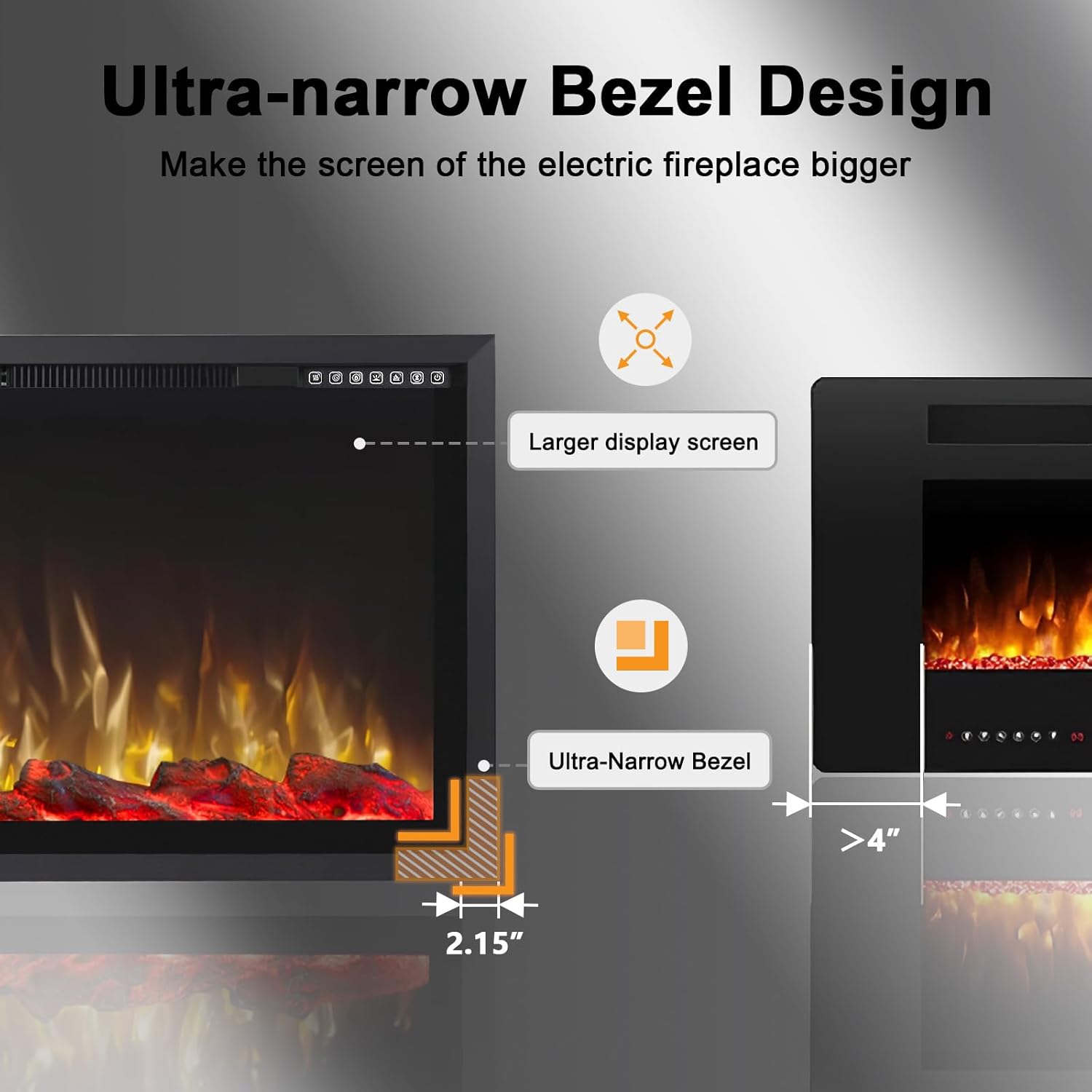 PRETZI 68 Inch Electric Fireplace Ultra Narrow Frame