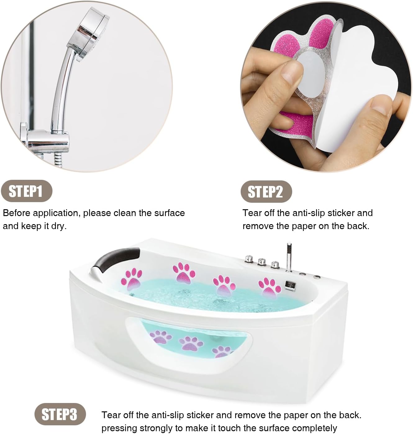 Secopad Non Slip Bathtub Stickers 24pcs Bear Paw Decals