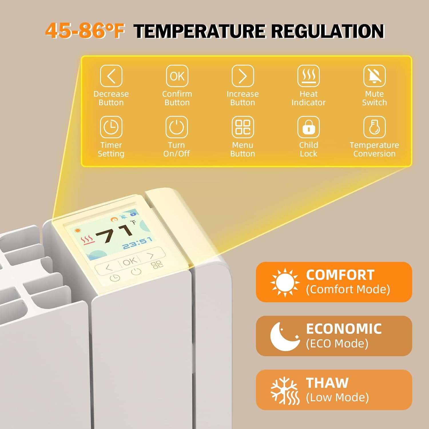 Eueiriup 1500W Electric Wall Heater with LED Display Touch Control