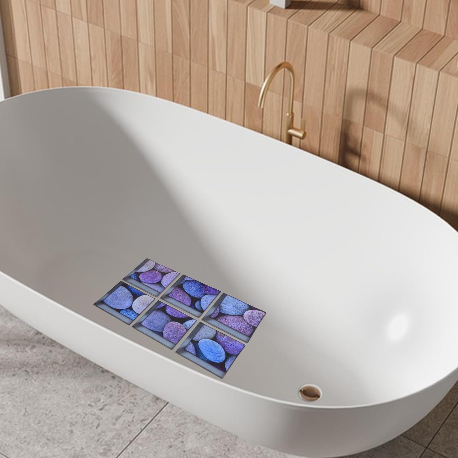 ULTNICE 6pcs 3D Bathtub Stickers Rock Pattern