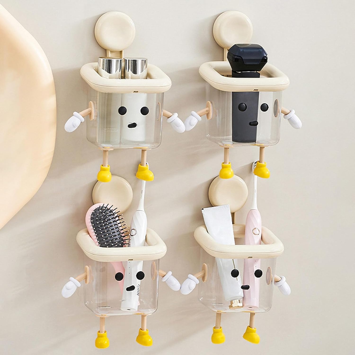 Cute Robot Bathroom Organizer with Suction Cup Mount