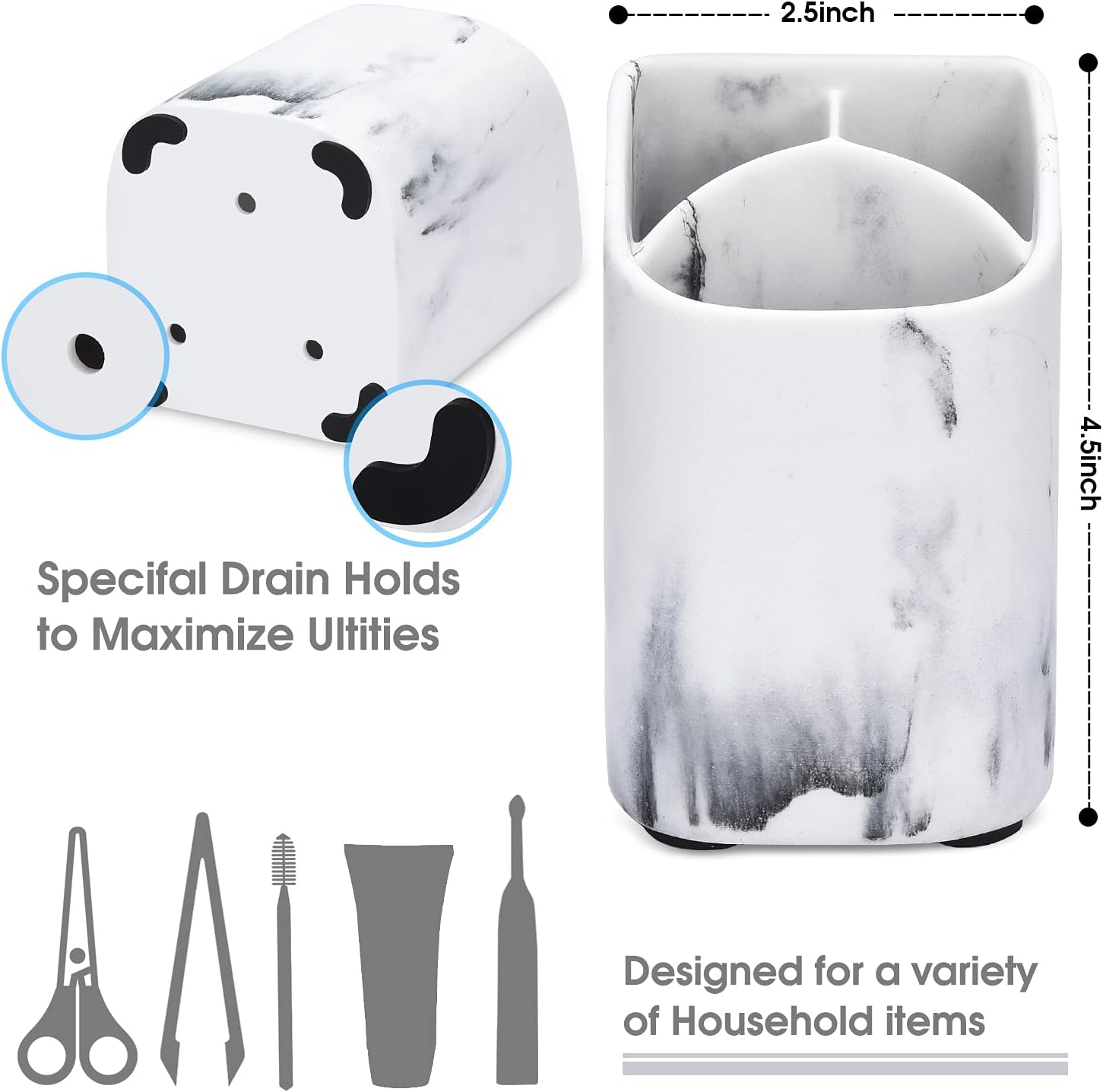 ZCCZ Toothbrush Holder - Premium White Marble Organizer