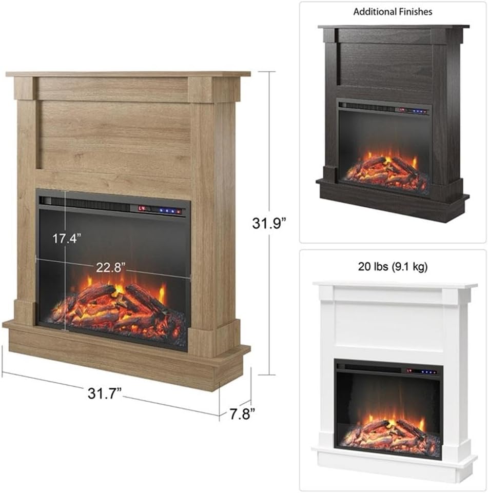 Ameriwood Home Ellsworth Electric Fireplace with Mantel White
