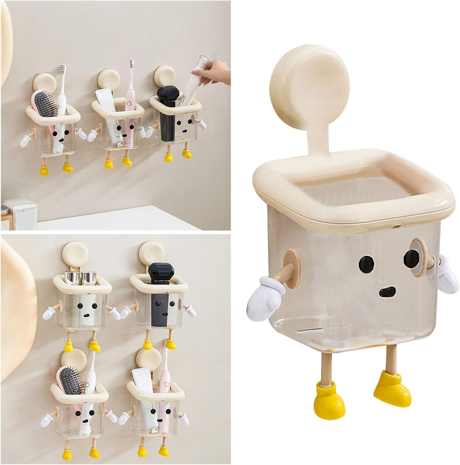 Cute Robot Bathroom Organizer with Suction Cup Mount