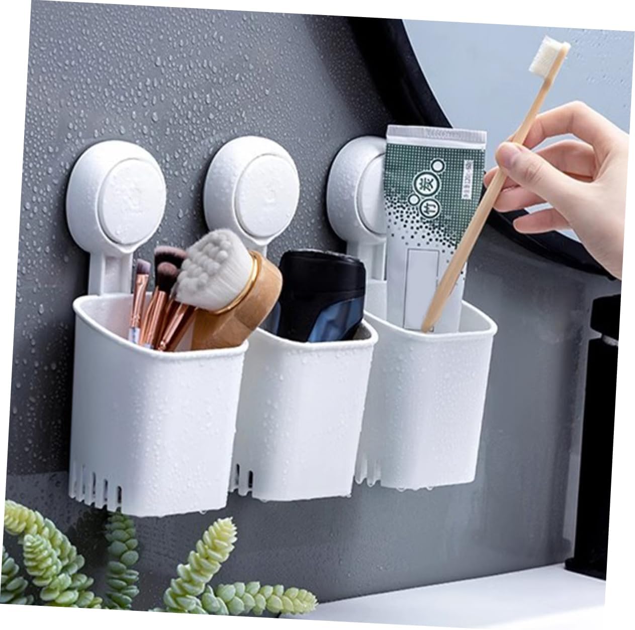 DECHOUS Wall Mounted Suction Cup Toothbrush Holder for Bathroom Organization