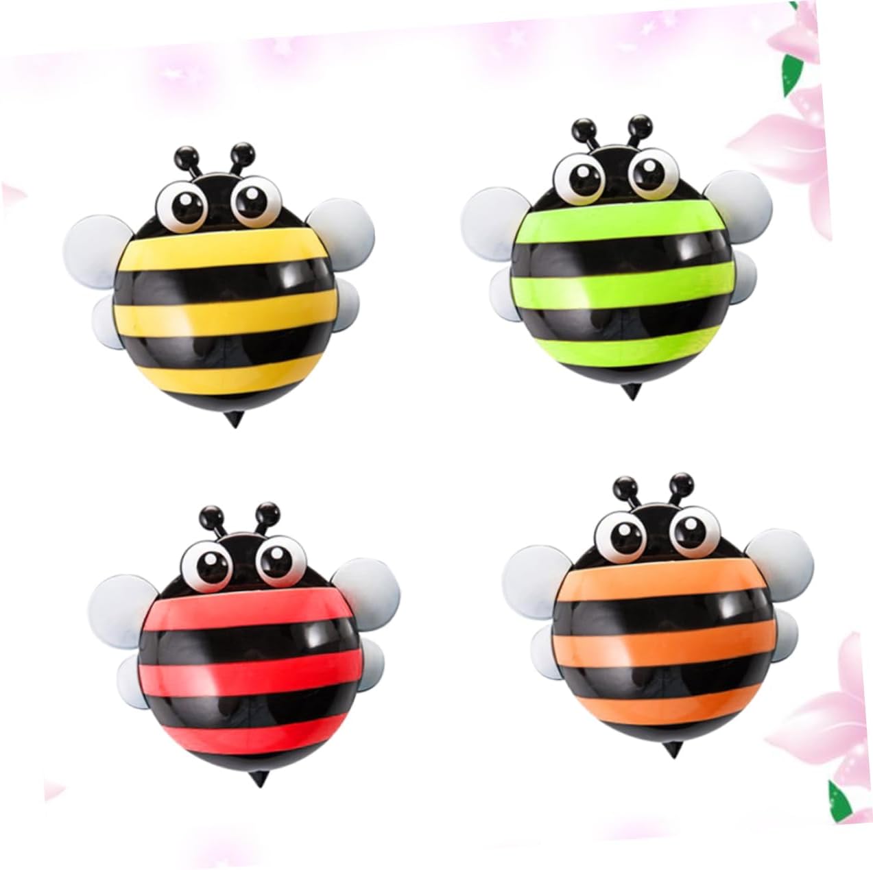 4pcs Suction Cup Honeybee Toothbrush Holder for Bathroom Wall Mount Storage