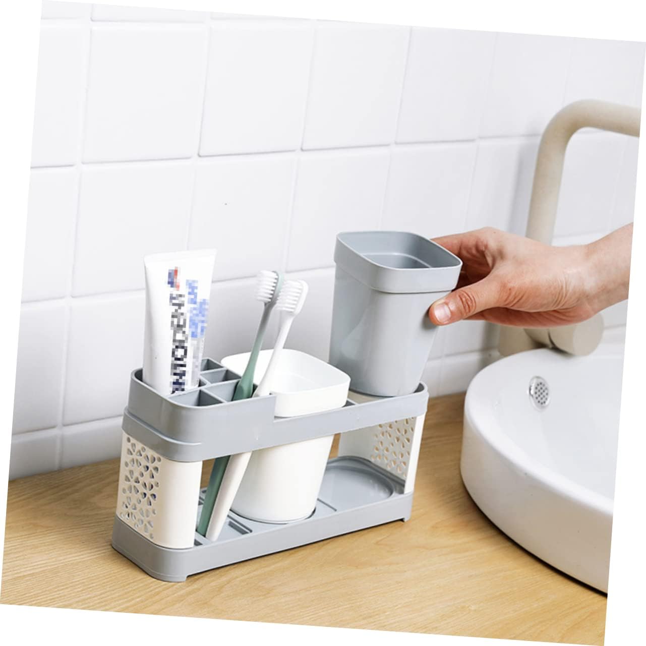 STOBAZA 2 Cup Toothbrush and Toothpaste Holder