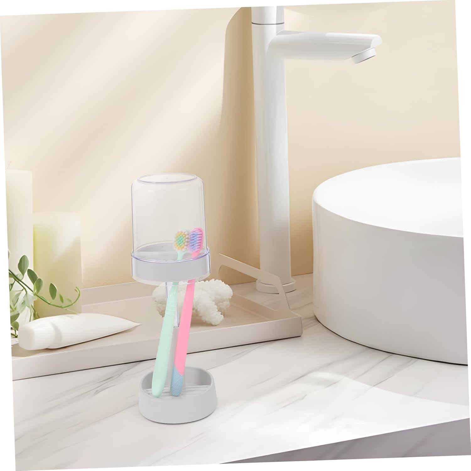 LIFKOME Modern Lamp Toothbrush Holder with Suction Cup