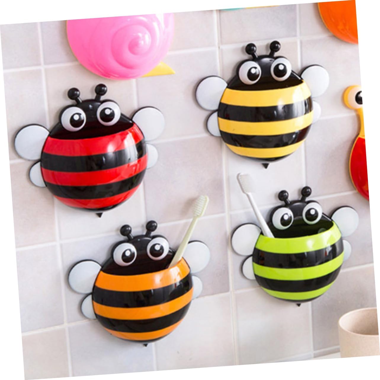 4pcs Creative Cartoon Honeybee Toothbrush Holder Suction Cup Organizer