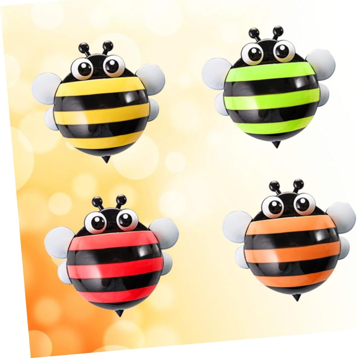 GLEAVI 4pcs Cartoon Honeybee Suction Cup Toothbrush Holder
