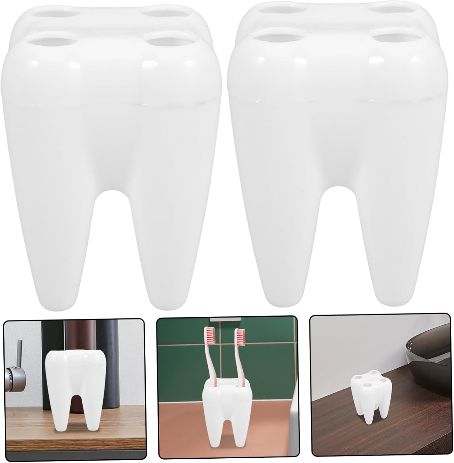 2pcs Cute Tooth Shaped Brush Holder for Bathroom
