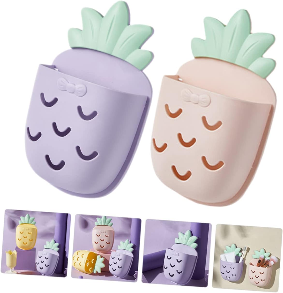 GLEAVI 2 Piece Pineapple Wall Mounted Toothbrush Holder