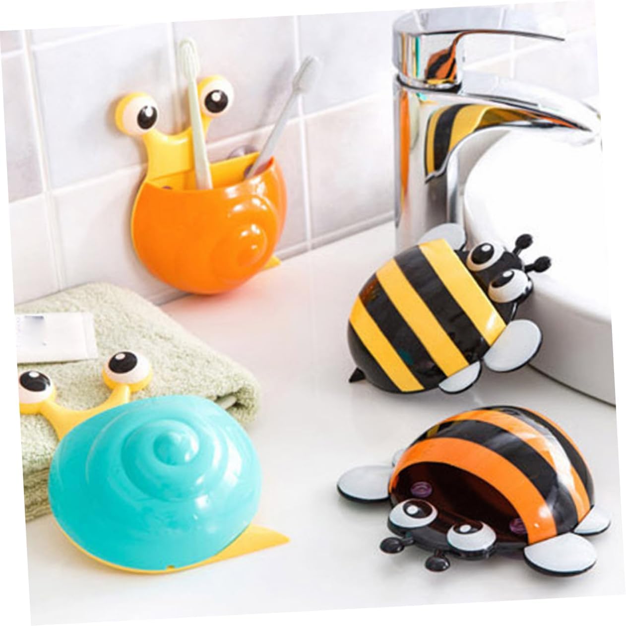 MAGICLULU 4pcs Wall Mount Toothbrush Holder Suction Cup Organizer
