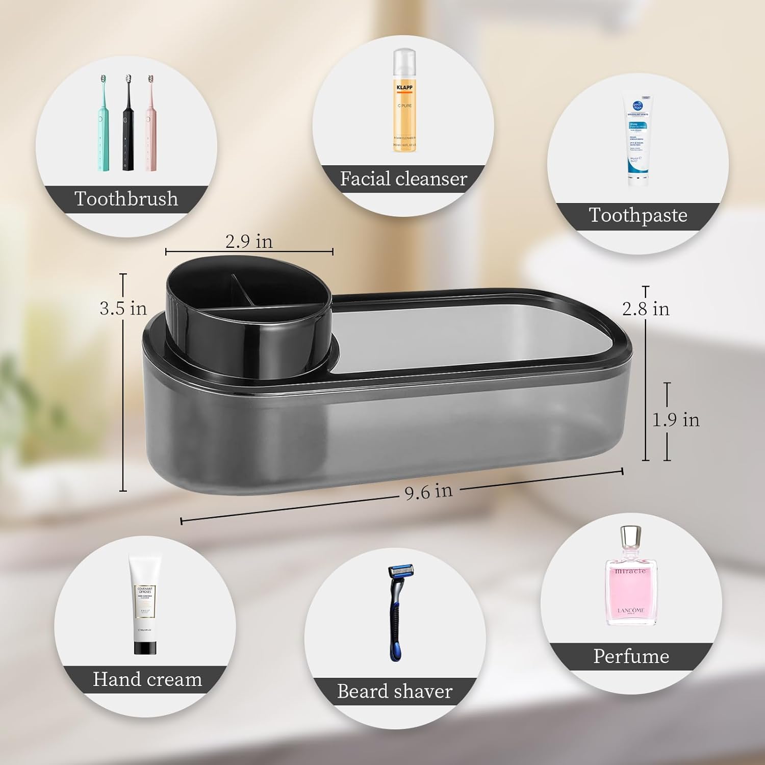 Black Toothbrush Holder Set with 2 Cups for Bathroom