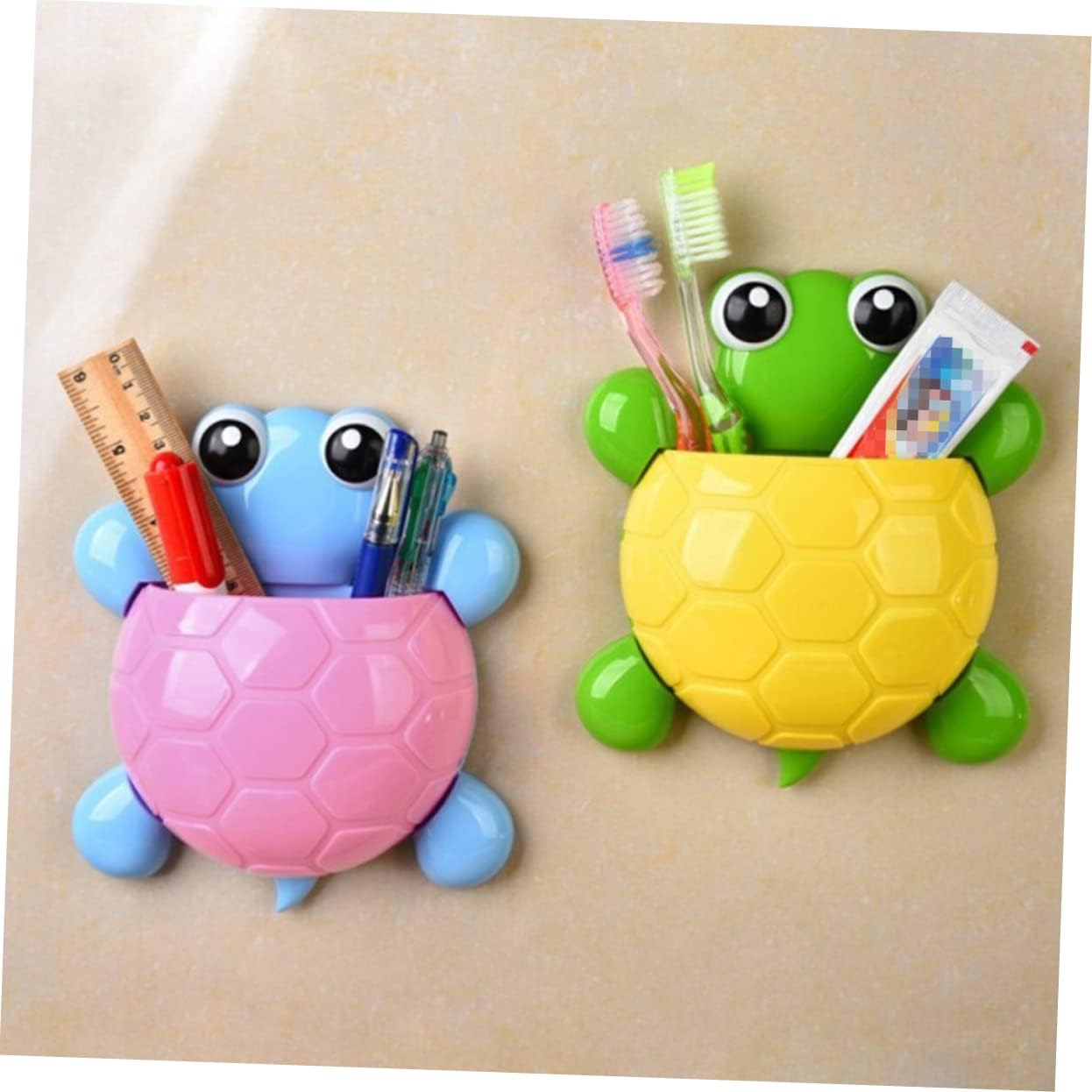 2Pcs Cute Turtle Suction Cup Toothbrush Holder for Bathroom Wall Mounted Organizer