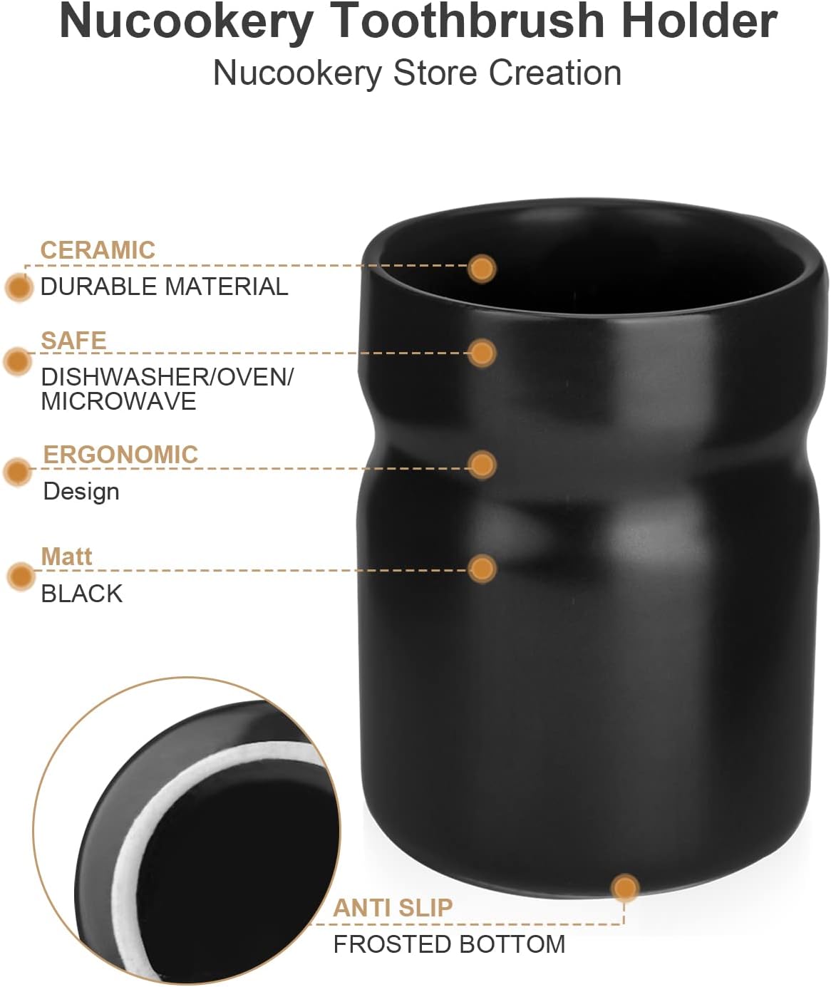 Nucookery 275 Ceramic Black Kids Toothbrush Holder
