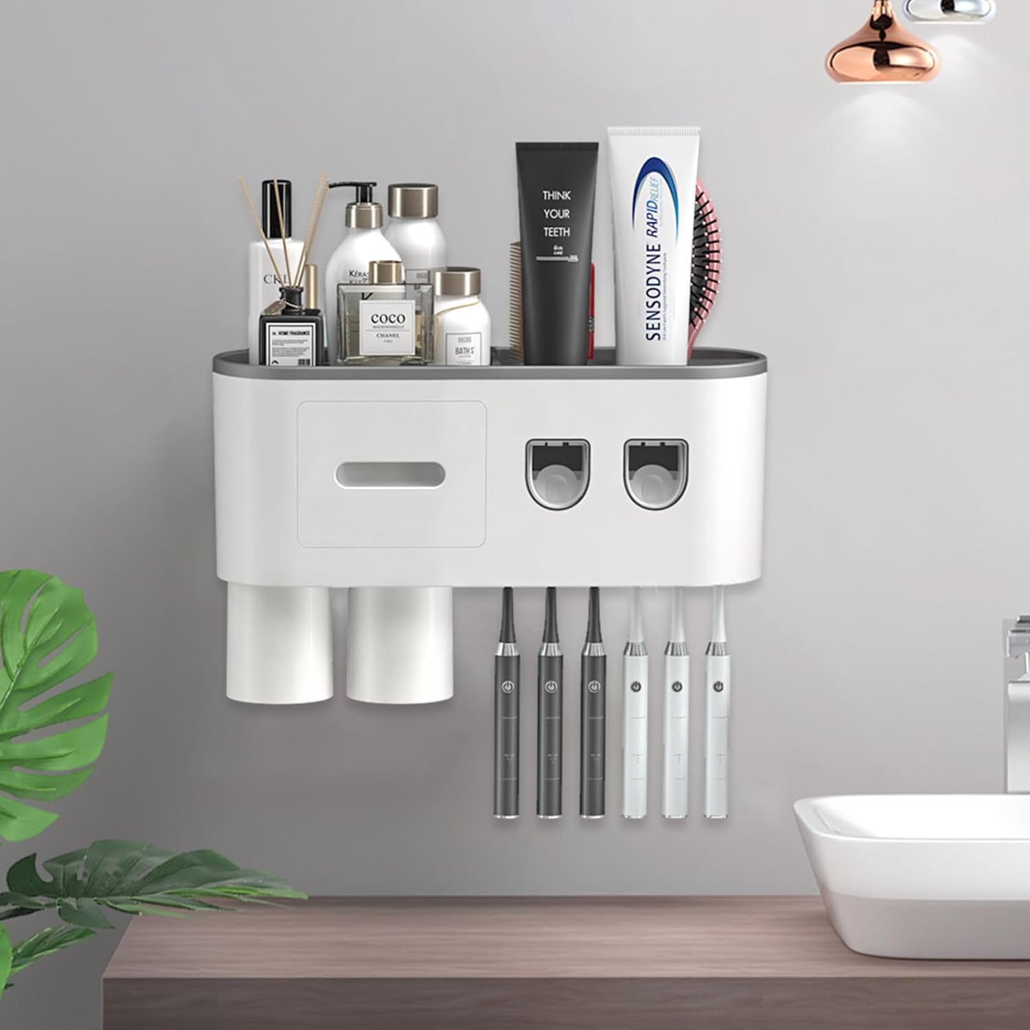 TuCao Toothbrush Holder with Dual Toothpaste Dispenser Kit