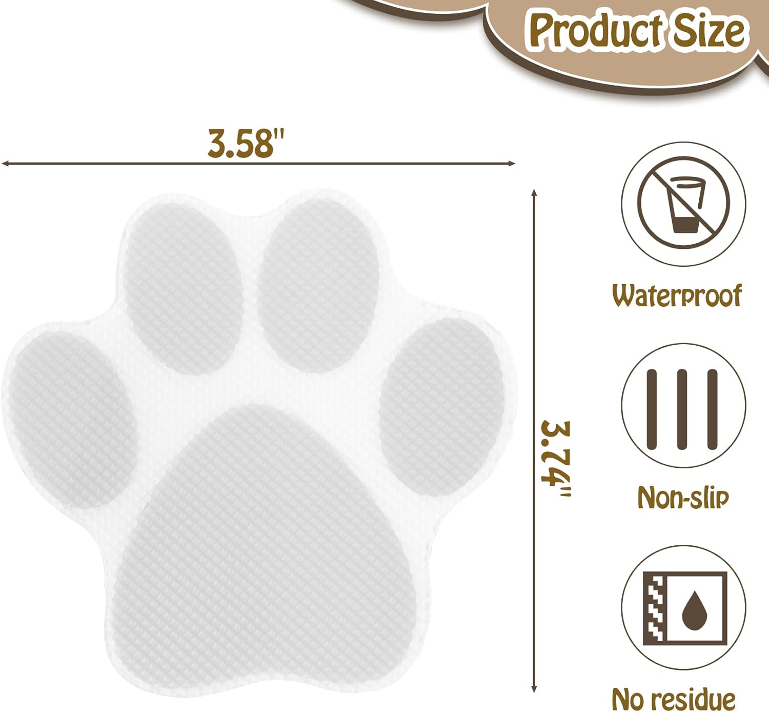 20 Pcs Non-Slip Bathtub Stickers with Grey Paw Prints