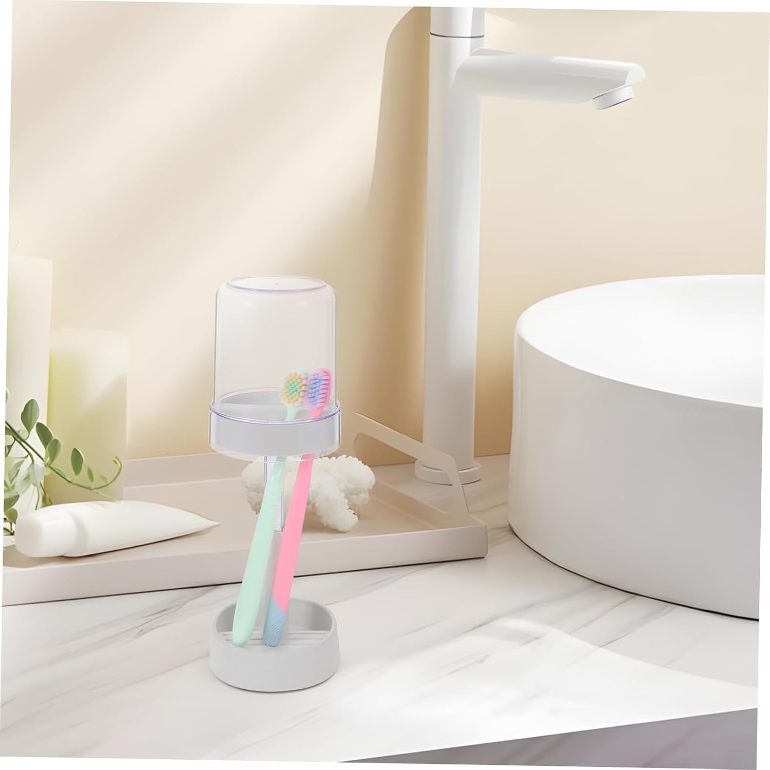 GLEAVI Toothbrush Holder with Cover and Rinse Cup