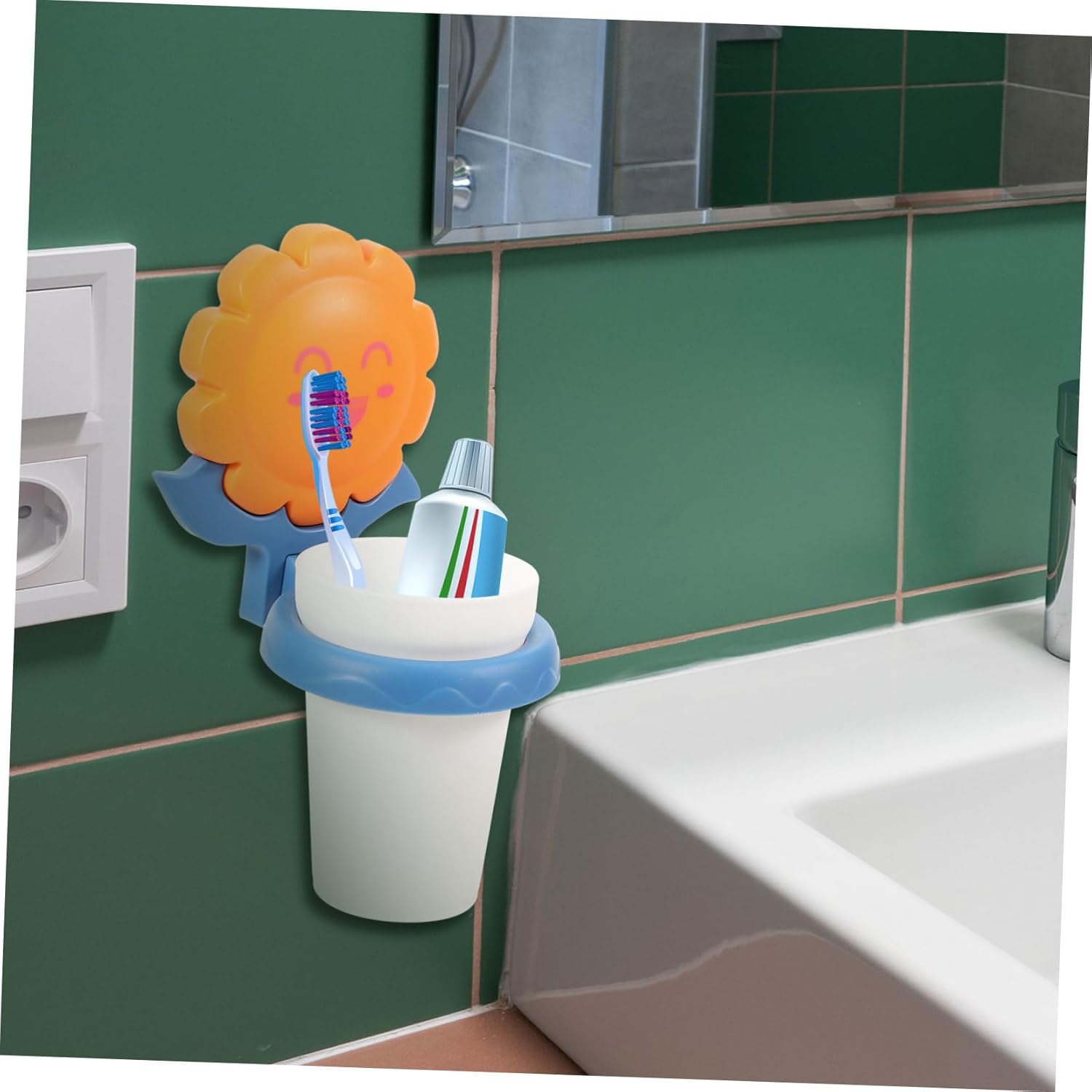 PartyKindom Wall-Mounted Toothbrush Holder with Sunflower Design