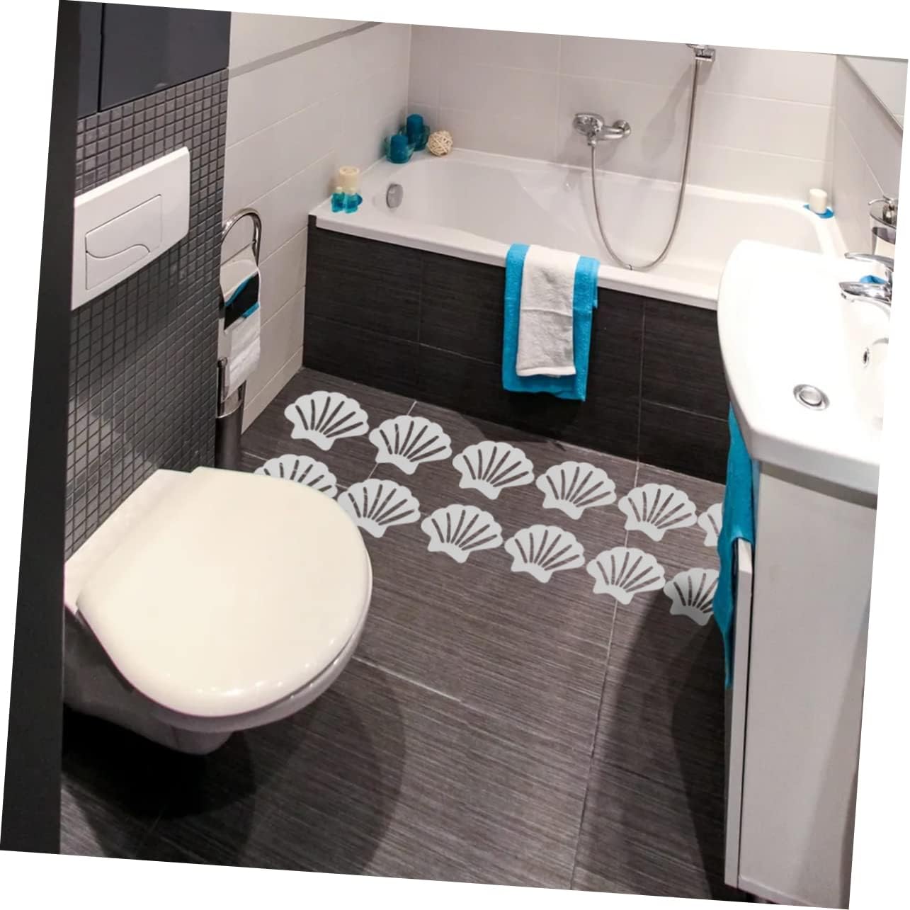 Unomor 2 Sets Non-Slip Bathtub Stickers with Flower Shell Design